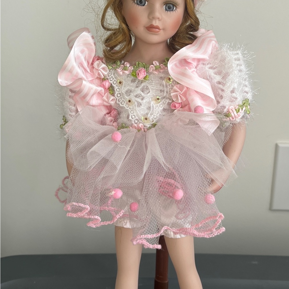 Pink and White Ruffled Doll with Accessories
